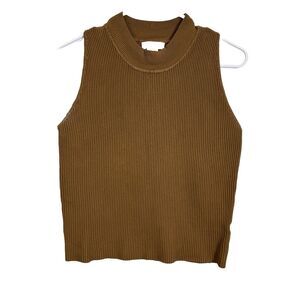 Halston‎ Brown Sleeveless Mocked Neck Ribbed Knit Tank Top size Large